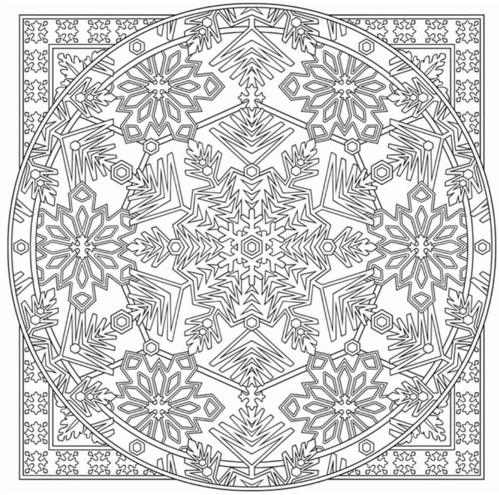 Difficult Snowflake Pattern | simple snowflake coloring pages printable | christmas snowflake coloring pages