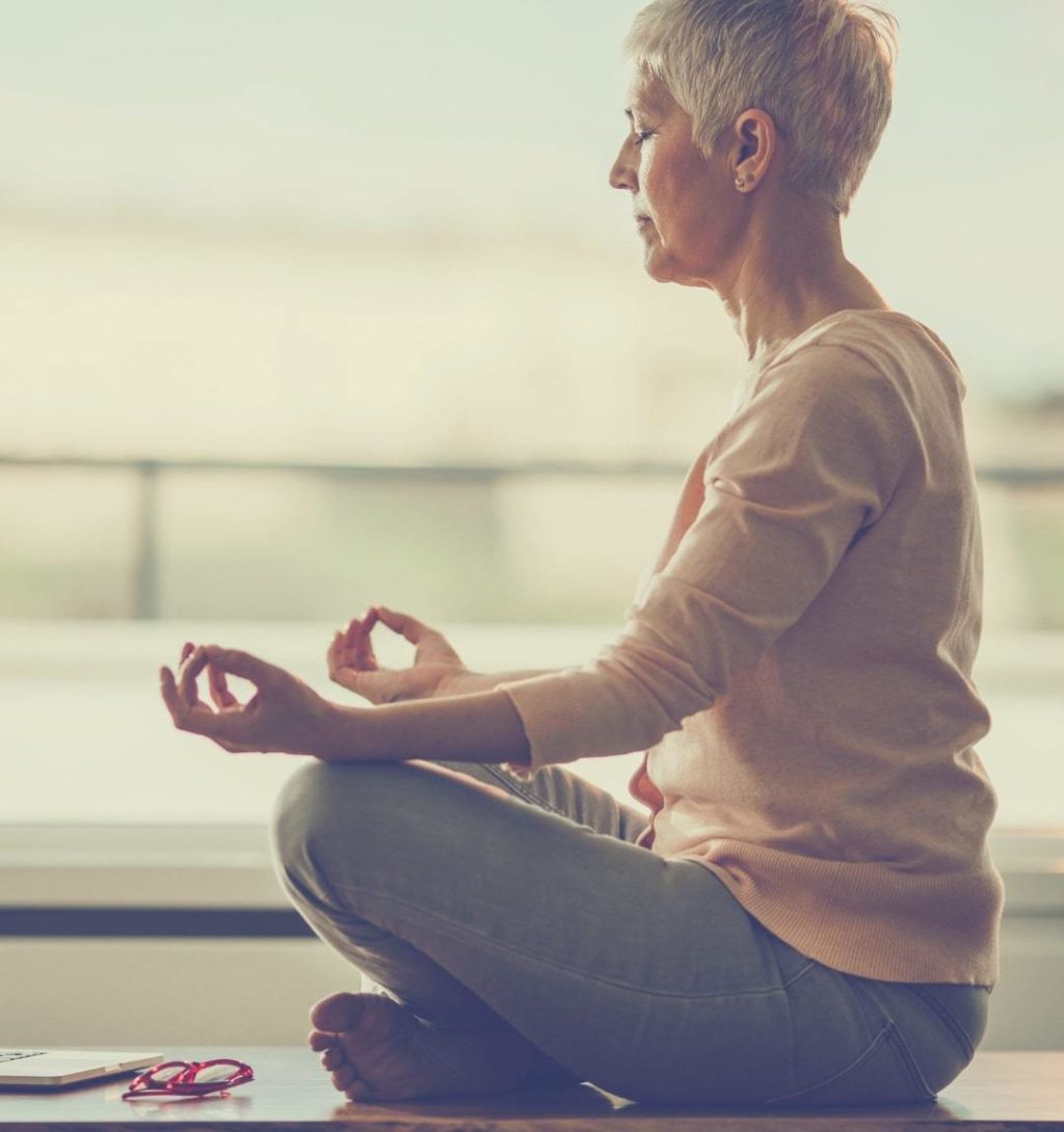 older woman yoga Learn how to breathe properly to prevent symptoms brought on from social anxiety and relieve physiological tension caused by social anxiety.
