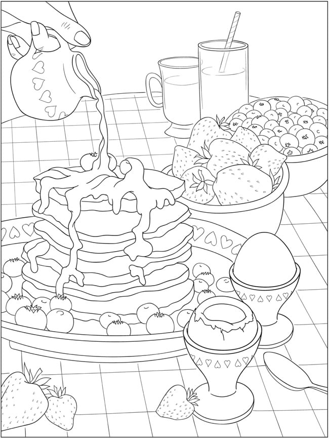 Pancakes & Berries for Breakfast | Dover Publications | coloring pages for girls